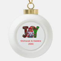 Personalized Joy Gnomes Merry Christmas   Ceramic Ball Christmas Ornament