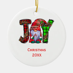 Personalized Joy Gnomes Merry Christmas Ceramic Ornament
