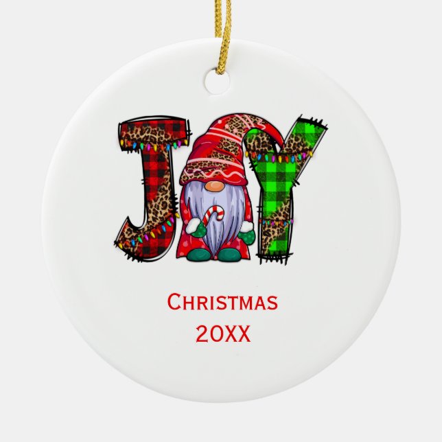 Personalized Joy Gnomes Merry Christmas  Ceramic Ornament (Front)