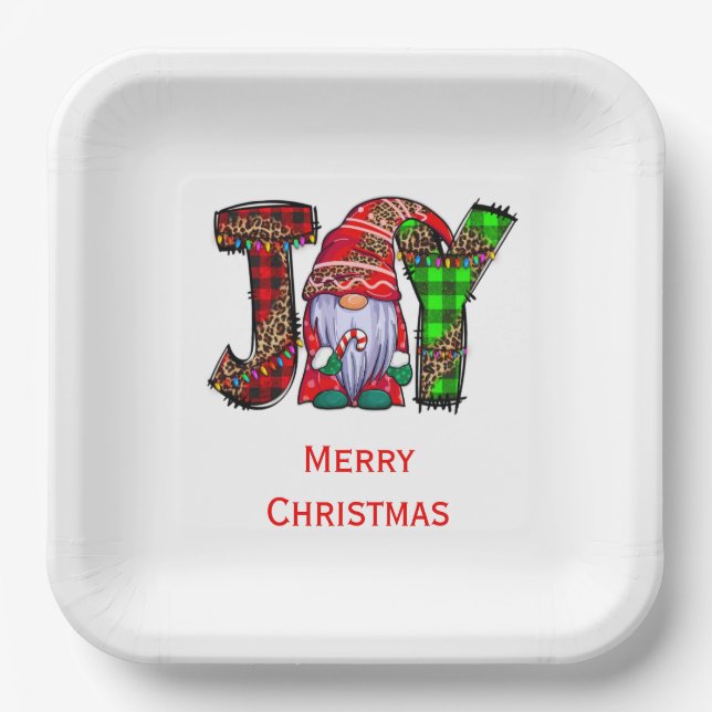 Personalized Joy Gnomes Merry Christmas  Paper Plates (Front)