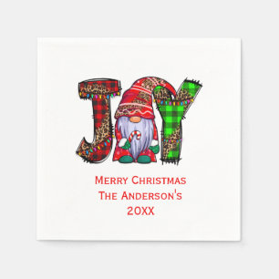 Personalized Joy Gnomes Merry Christmas Party Napkins
