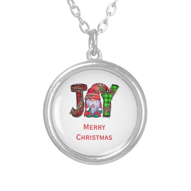 Personalized Joy Gnomes Merry Christmas  Silver Plated Necklace (Front)