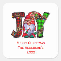 Personalized Joy Gnomes Merry Christmas Square Sticker