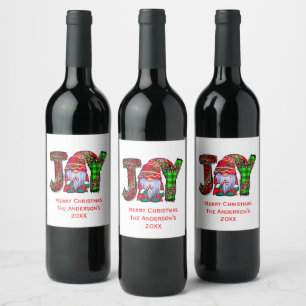 Personalized Joy Gnomes Merry Christmas  Wine Label