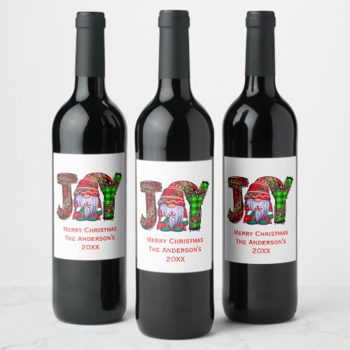 Personalized Joy Gnomes Merry Christmas  Wine Label