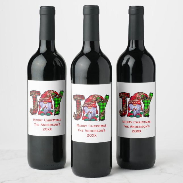 Personalized Joy Gnomes Merry Christmas  Wine Label (Bottles)