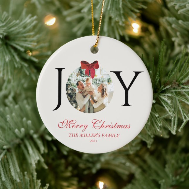 PERSONALIZED JOY MERRY CHRISTMAS PHOTO CERAMIC ORNAMENT (Tree)