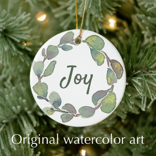 Personalized Joy Original Watercolor Scripture Ceramic Ornament