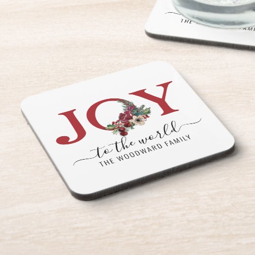 Personalized Joy Red White  Beverage Coaster