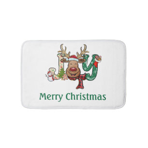 Personalized Joy Reindeer Fun Christmas Holiday Bath Mat