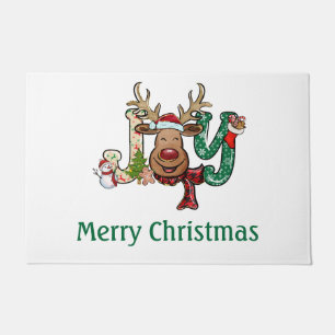 Personalized Joy Reindeer Fun Christmas Holiday Doormat