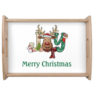 Personalized Joy Reindeer Fun Christmas Holiday Serving Tray