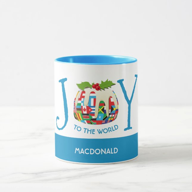 Personalized | JOY TO THE WORLD Flags | Christmas Mug (Center)