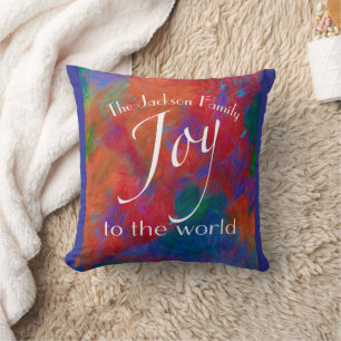  Personalized Joy To The World Red Christmas  Throw Pillow