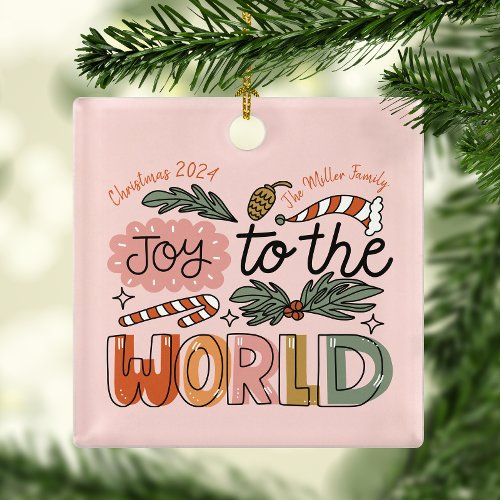 Personalized Joy to the World Xmas Holiday Ceramic Ornament