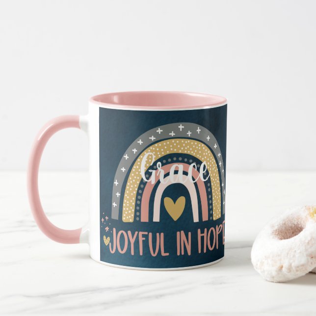 Personalized Joyful In Hope Christian Rainbow Mug (With Donut)