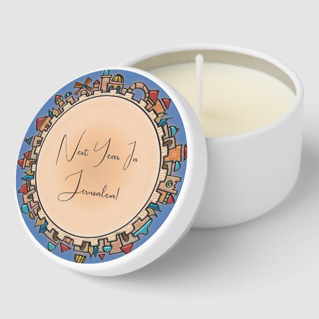 Personalized Judaica Jerusalem Mini Candle Favors (Corner)