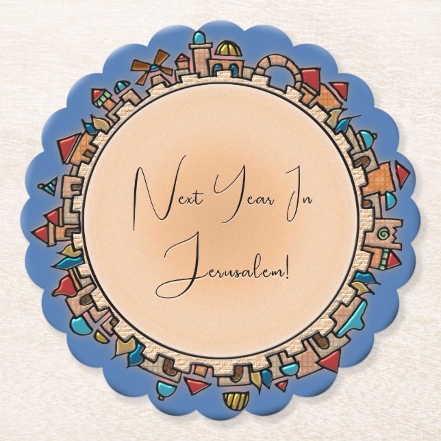 Personalized Judaica Jerusalem Paper Coaster (Front)