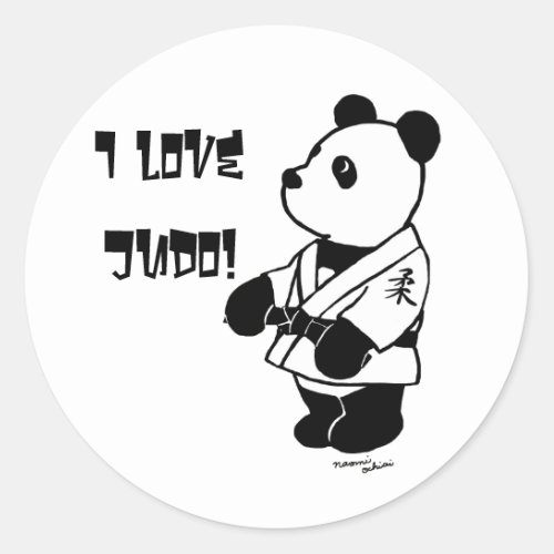 Personalized Judo Panda Cartoon Black Belt Classic Round Sticker