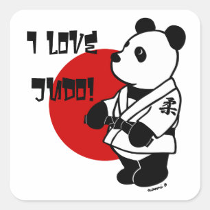 Personalized Judo Panda Cartoon Black Belt Square Sticker