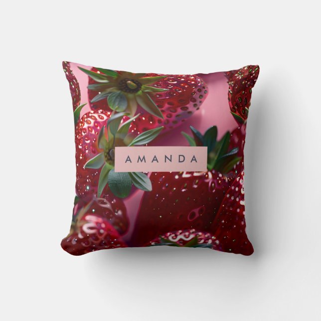Personalized Juicy Strawberry Bliss Throw Pillow (Front)