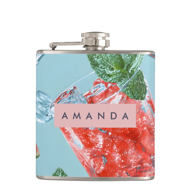 Personalized Juicy Watermelon Mint Sparkle Flask (Front)
