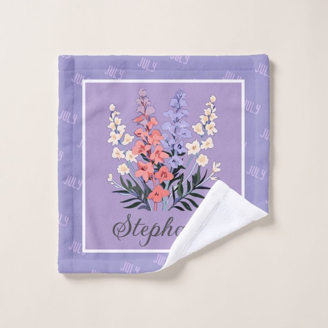 Personalized July Birth Flower Custom Name Wash Cloth (Wash Cloth)