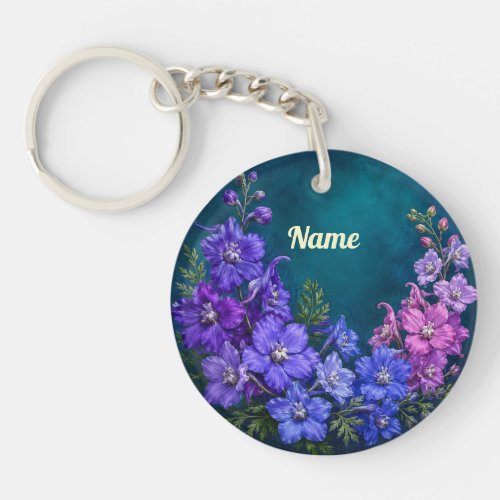Personalized July Birth Flower Larkspur Keychain