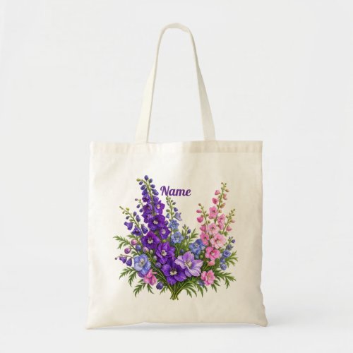 Personalized July Birth Flower Larkspur Tote Bag
