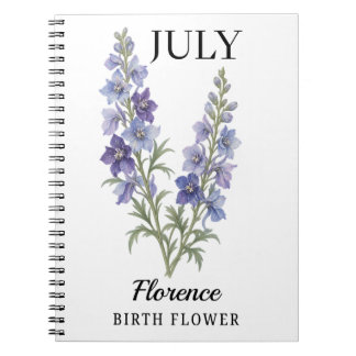 Personalized July Larkspur Birth Flower Notebook