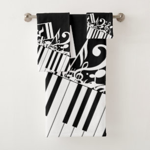Personalized Jumbled Musical Notes and Piano Keys Bath Towel Set