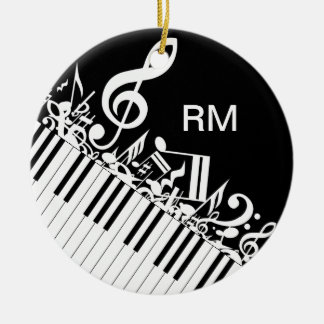 Personalized Jumbled Musical Notes and Piano Keys Ceramic Ornament