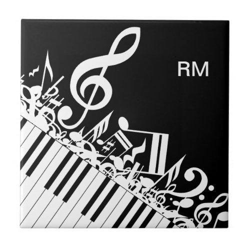 Personalized Jumbled Musical Notes and Piano Keys Ceramic Tile