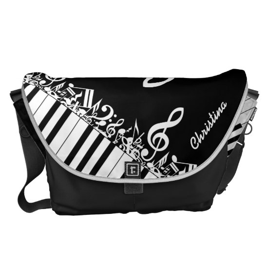 Personalized  Jumbled Musical Notes and Piano Keys Courier Bag