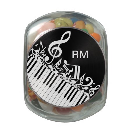 Personalized Jumbled Musical Notes And Piano Keys Glass Jar