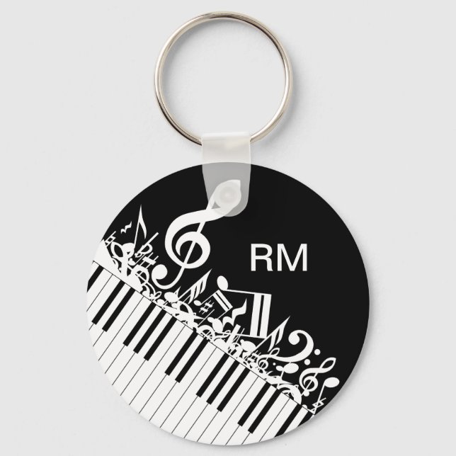 Personalized Jumbled Musical Notes and Piano Keys Keychain (Front)