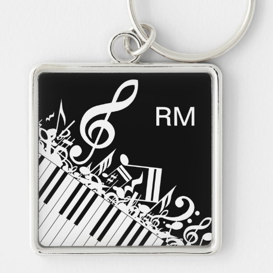 Personalized Jumbled Musical Notes and Piano Keys Keychain