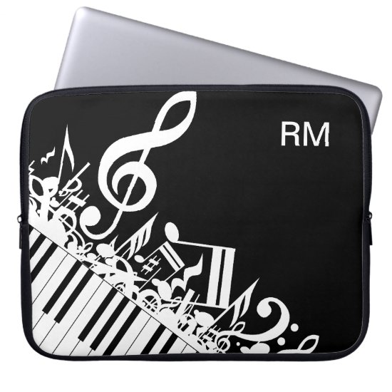 Personalized Jumbled Musical Notes and Piano Keys Laptop Sleeve