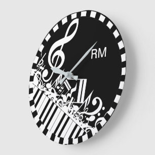 Personalized Jumbled Musical Notes and Piano Keys Large Clock