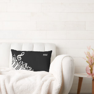 Personalized Jumbled Musical Notes and Piano Keys Lumbar Pillow
