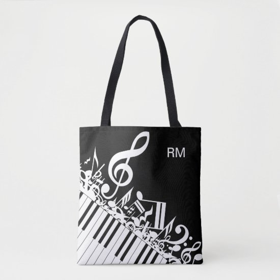 Personalized Jumbled Musical Notes and Piano Keys Tote Bag