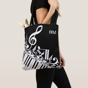 Personalized Jumbled Musical Notes and Piano Keys Tote Bag