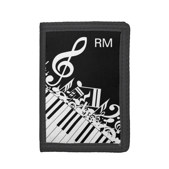 Personalized Jumbled Musical Notes and Piano Keys Tri-fold Wallet (Front Vertical)