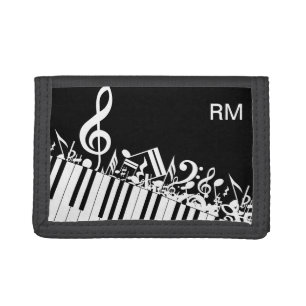 Personalized Jumbled Musical Notes and Piano Keys Tri-fold Wallet