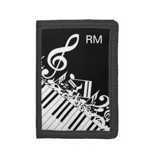 Personalized Jumbled Musical Notes and Piano Keys Trifold Wallet
