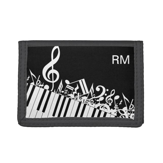 Personalized Jumbled Musical Notes and Piano Keys Trifold Wallet (Front)