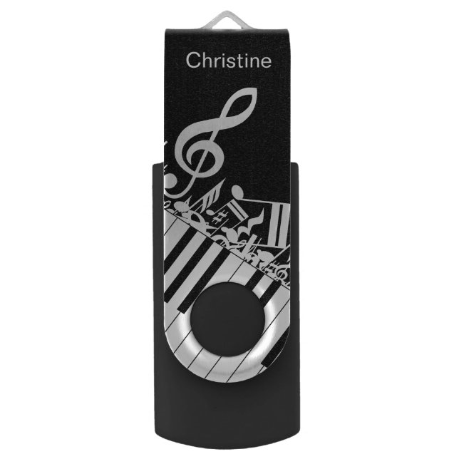 Personalized Jumbled Musical Notes and Piano Keys USB Flash Drive (Front Vertical)