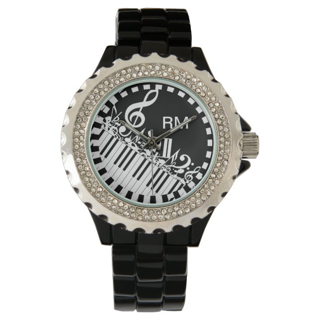 Personalized Jumbled Musical Notes and Piano Keys Watch (Front)