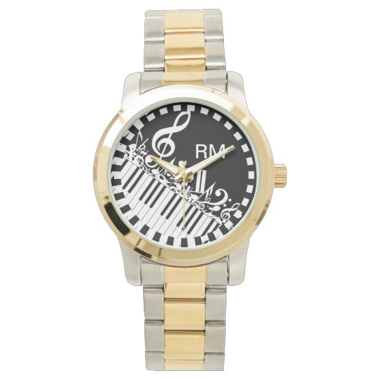 Personalized Jumbled Musical Notes and Piano Keys Watch