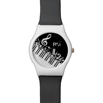 Personalized Jumbled Musical Notes And Piano Keys Wrist Watch by giftsbonanza at Zazzle